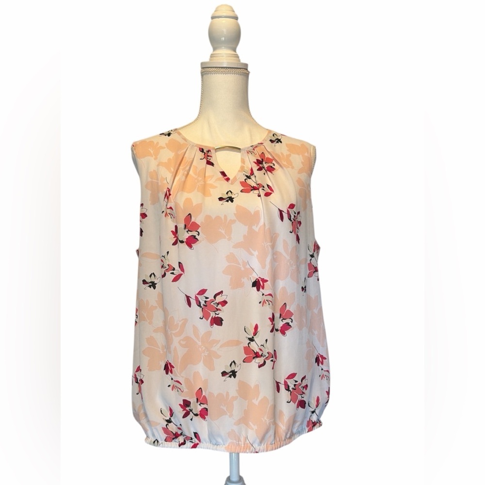 Liz Claiborne Sleeveless Floral Blouse - Pink and White Size Large